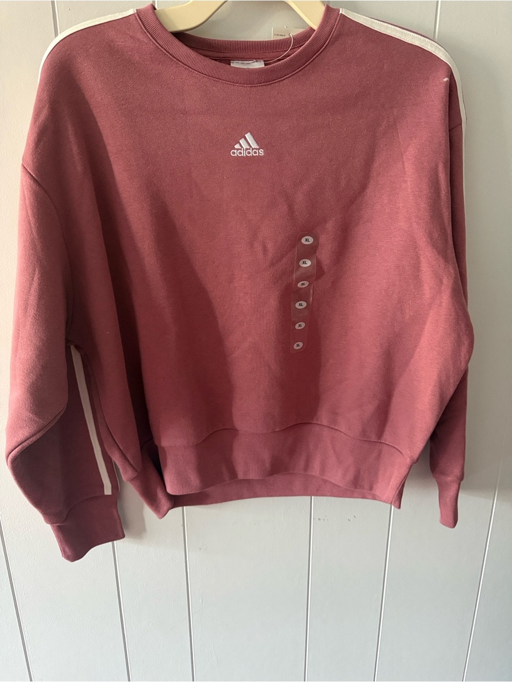 adidas Women's Crewneck Sweatshirt in Dusty Rose with White Stripes